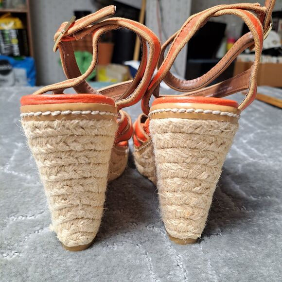 MOSSIMO CORAL ORANGE ESPADRILLE SANDALS WOMENS SIZE 7.5 WEDGE 4.5 INCH HEEL - Picture 7 of 13